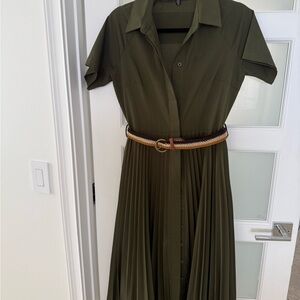 Elegant Olive Green Shirt Dress